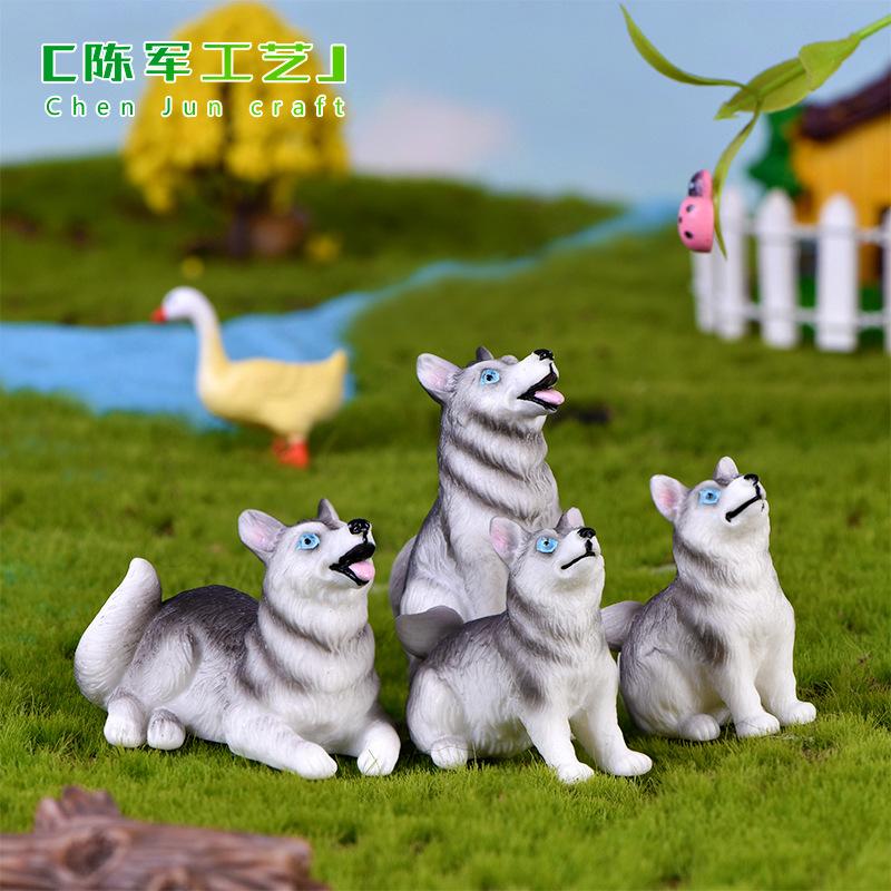 Phụ Kiện Tiểu Cảnh Tiểu cảnh chó Husky mini trang trí chậu cây rêu DIY (ZC-1057)