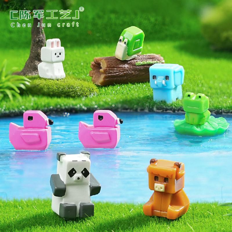 Phụ Kiện Tiểu Cảnh Tiểu cảnh hình vuông hồng hạc & ếch DIY, phụ kiện tiểu cảnh mini resin garden treo bàn cute (ZC-1465)