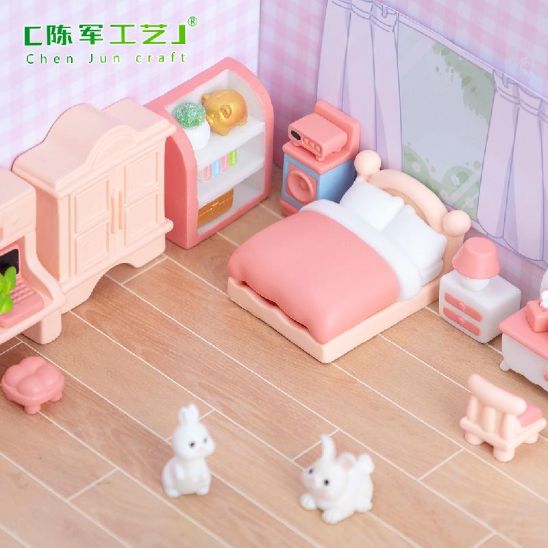 Phụ Kiện Tiểu Cảnh Tiểu cảnh phòng ngủ màu hồng dễ thương, búp bê DIY, phụ kiện bàn mini tiểu cảnh (ZC-170)