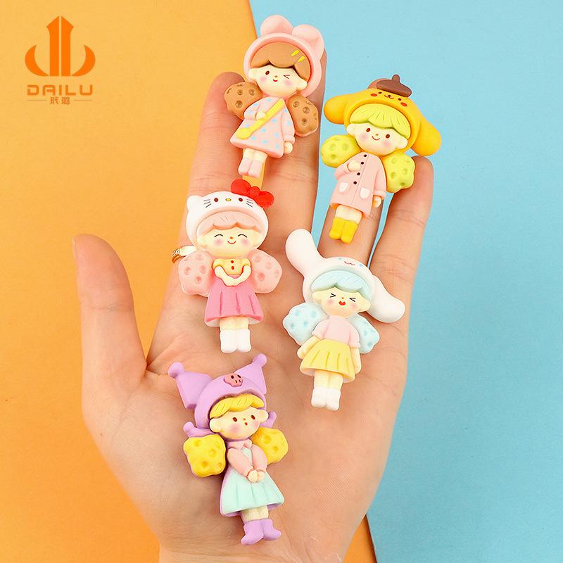 Charm LaBuBu 新款大号卡通立体爆米花女孩 diy手工发夹冰箱贴奶油胶树脂配件