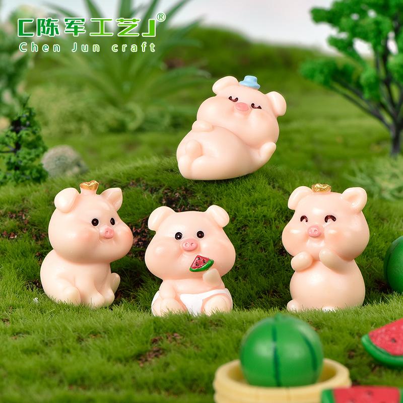 Phụ Kiện Tiểu Cảnh Tiểu cảnh heo ăn dưa mini trang trí cầu pha lê DIY (ZC-852)