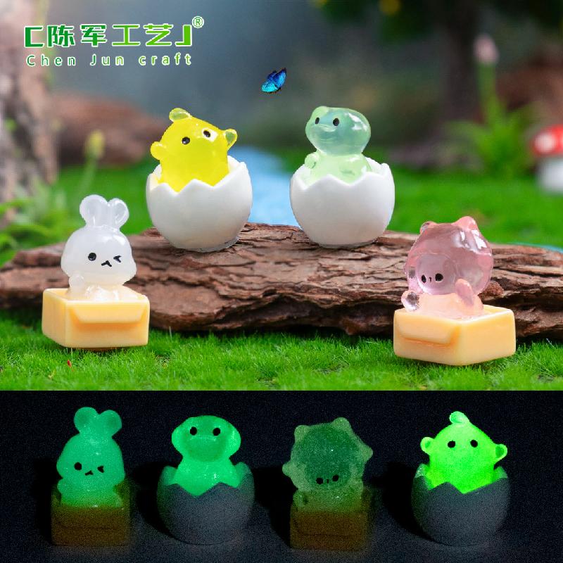 Phụ Kiện Tiểu Cảnh Tiểu cảnh gà & thỏ vỏ trứng phát sáng DIY, phụ kiện tiểu cảnh mini garden resin cute (ZC-1426)