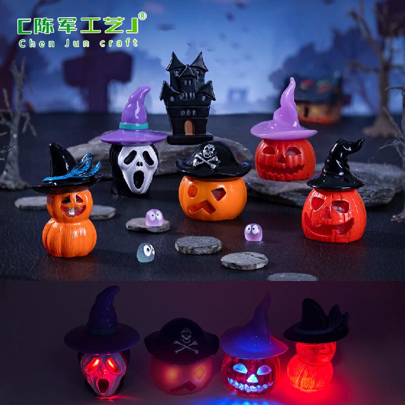 Phụ Kiện Tiểu Cảnh Tiểu cảnh Halloween bí ngô phát sáng DIY, phụ kiện tiểu cảnh mini resin mới lạ (ZC-838)