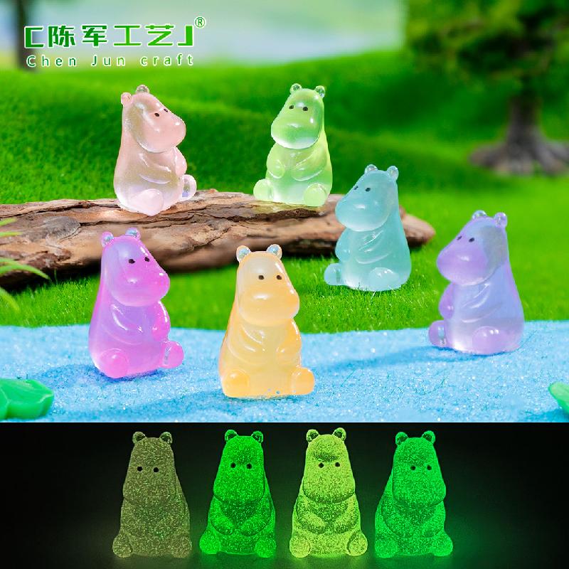 Phụ Kiện Tiểu Cảnh Tiểu cảnh hà mã phát sáng DIY, phụ kiện tiểu cảnh mini resin garden treo bàn đáng yêu (ZC-1391)