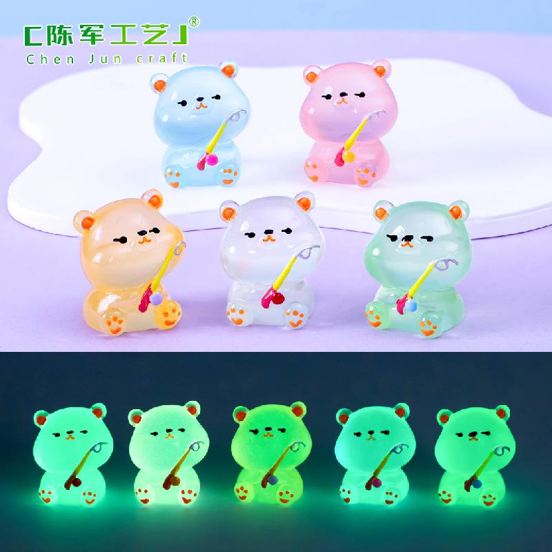 Phụ Kiện Tiểu Cảnh Tiểu cảnh gấu đi câu cá phát sáng mini trang trí xe DIY (ZC-1268)