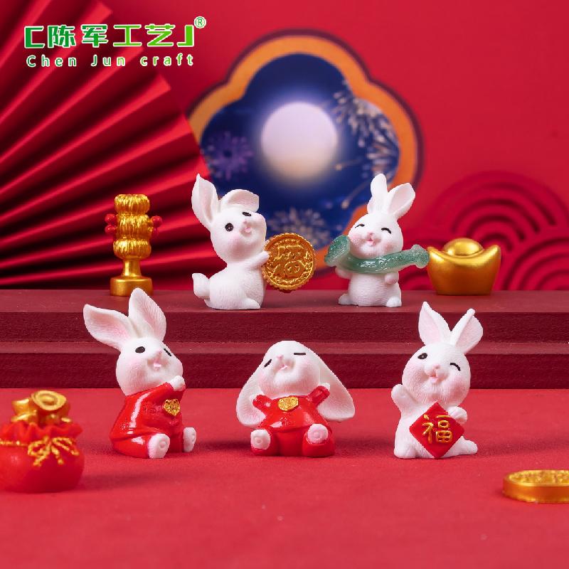 Phụ Kiện Tiểu Cảnh Tiểu cảnh năm mới thỏ vàng DIY, phụ kiện tiểu cảnh mini xe bàn garden đáng yêu (ZC-1150)