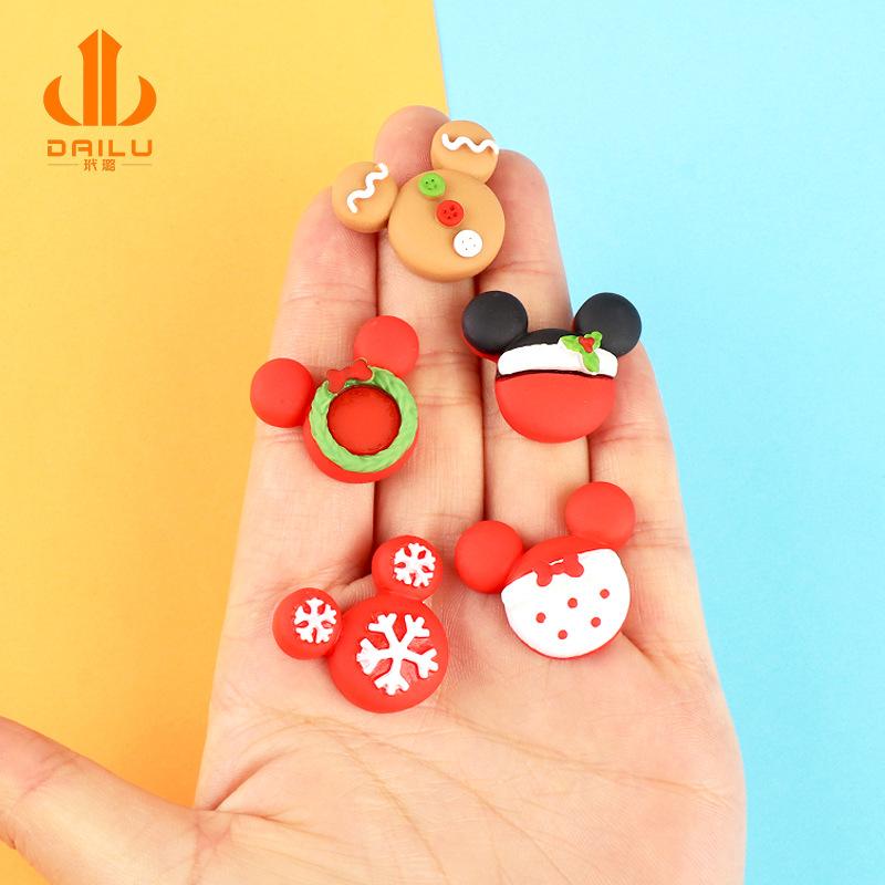 Charm LaBuBu 树脂配件圣诞米奇头 diy儿童发饰发绳手工材料手机壳奶油胶配饰