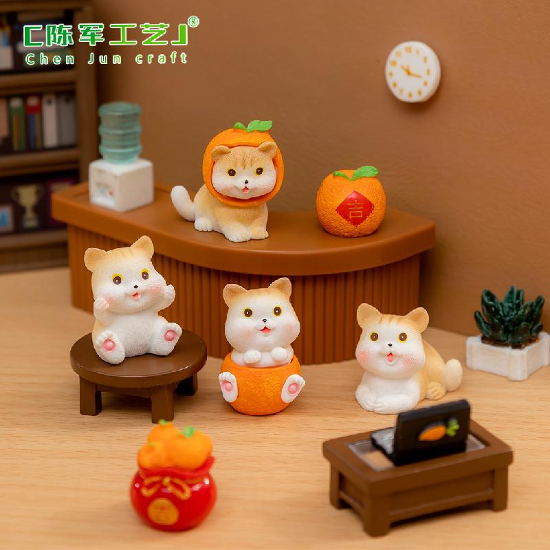 Phụ Kiện Tiểu Cảnh Tiểu cảnh mèo cam, phụ kiện trang trí xe hơi mini may mắn (ZC-274)