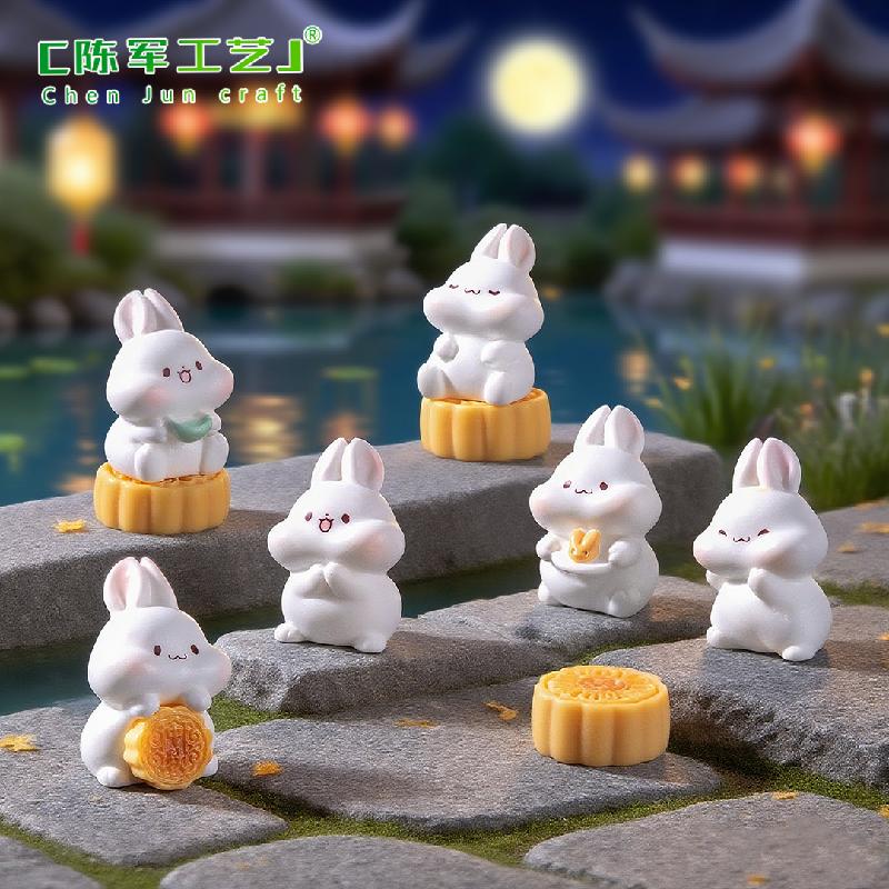 Phụ Kiện Tiểu Cảnh Tiểu cảnh thỏ trung thu, bánh trung thu DIY, phụ kiện treo xe tiểu cảnh mini (ZC-735)