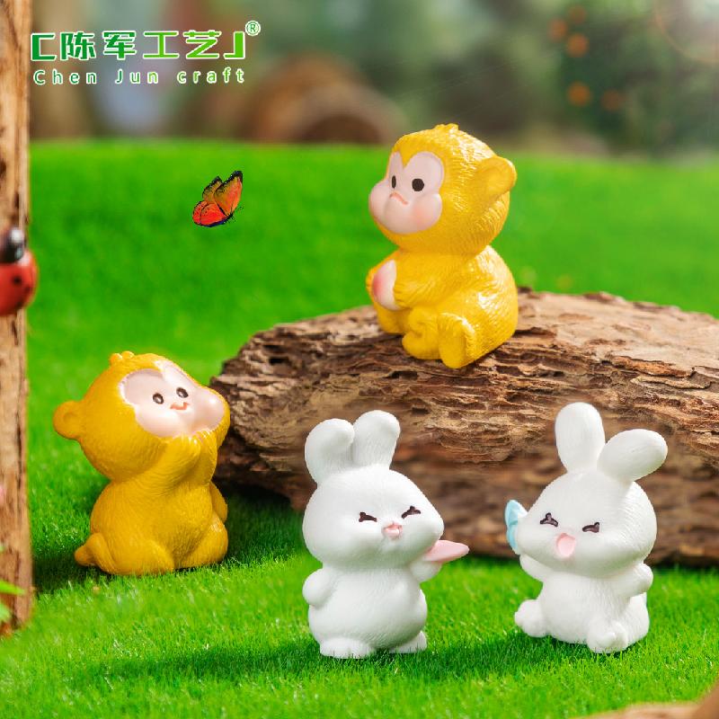 Phụ Kiện Tiểu Cảnh Tiểu cảnh khỉ và thỏ DIY, phụ kiện tiểu cảnh mini bàn treo đáng yêu, cute (ZC-1048)