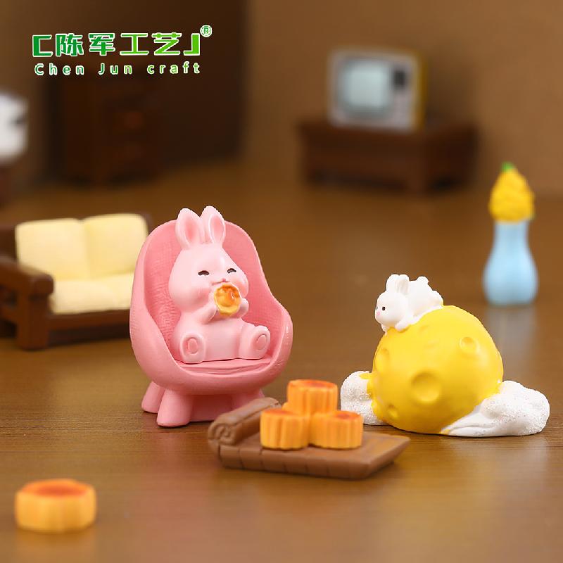 Phụ Kiện Tiểu Cảnh Tiểu cảnh thỏ ngọc và bánh Trung Thu, trang trí mùa lễ hội (ZC-322)