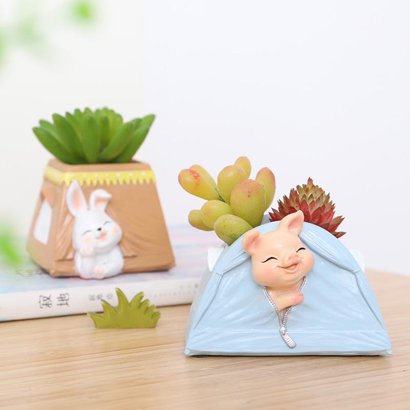 Chậu Cây Resin Chậu cây mọng nước hình động vật resin, chậu mini để bàn, kết hợp ống đựng bút và đồ trang trí (RG-266)