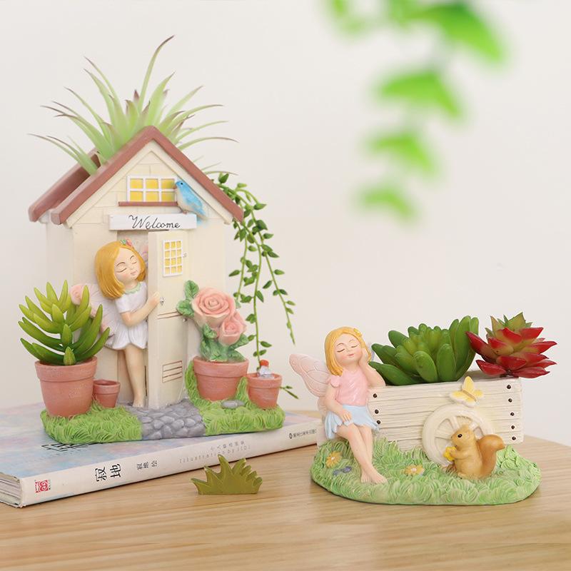 Chậu Cây Resin Chậu cây mọng nước nàng tiên hoa phong cách Mỹ, tiểu cảnh công viên, chậu mini để bàn (RG-267)