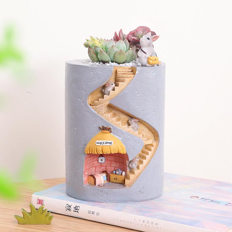 Chậu Cây Resin Chậu cây mọng nước hình nhím resin, chậu mini trang trí văn phòng, tiểu cảnh thủy canh (RG-46)