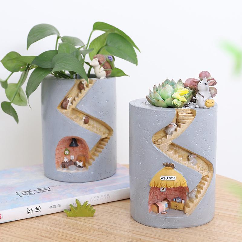 Chậu Cây Resin Chậu cây mọng nước hình nhím resin, chậu mini trang trí văn phòng, tiểu cảnh thủy canh (RG-46)