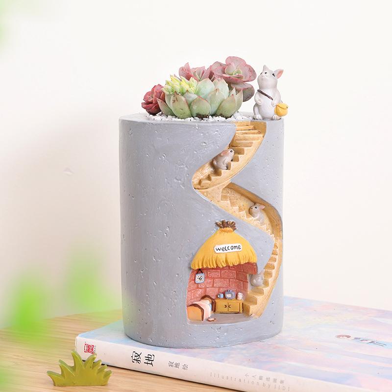 Chậu Cây Resin Chậu cây mọng nước hình nhím resin, chậu mini trang trí văn phòng, tiểu cảnh thủy canh (RG-46)