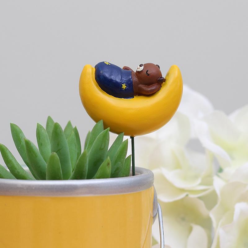 Chậu Cây Resin Que cắm hoa hình gấu con resin, bộ phụ kiện tiểu cảnh và chậu cây mọng nước mini (RG-279)