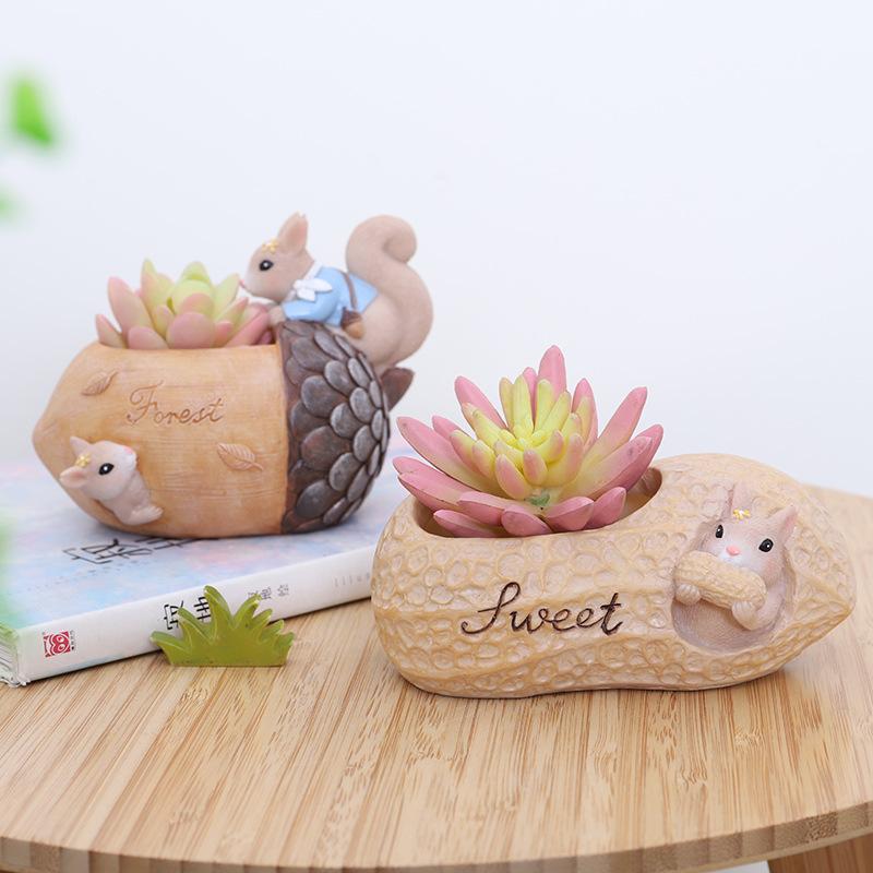 Chậu Cây Resin Chậu cây mọng nước hình hạt dẻ resin, chậu mini trang trí nhà, bàn làm việc (RG-20)