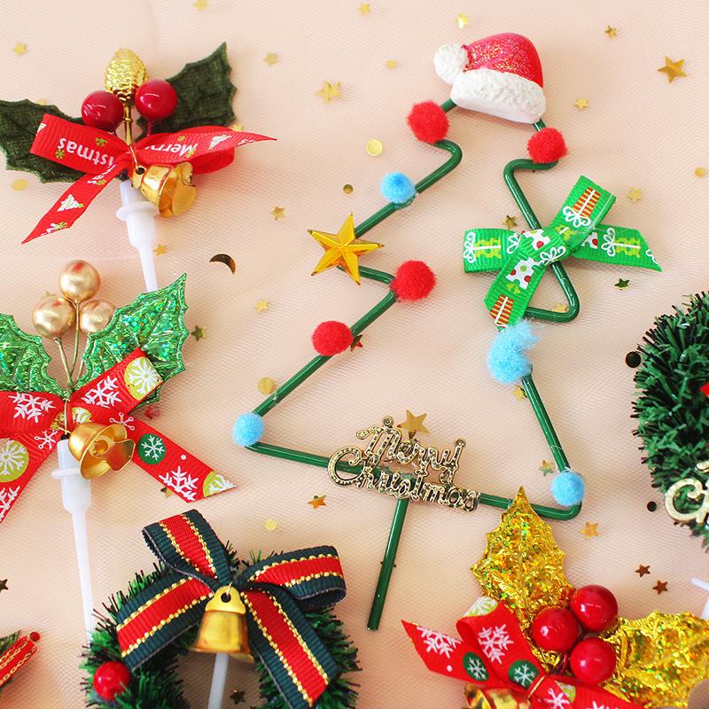 Trang Trí Noel Đồ trang trí bánh Giáng Sinh: vòng lá thông, ông già Noel, cây thông, trang trí ngọt cho bàn tiệc.