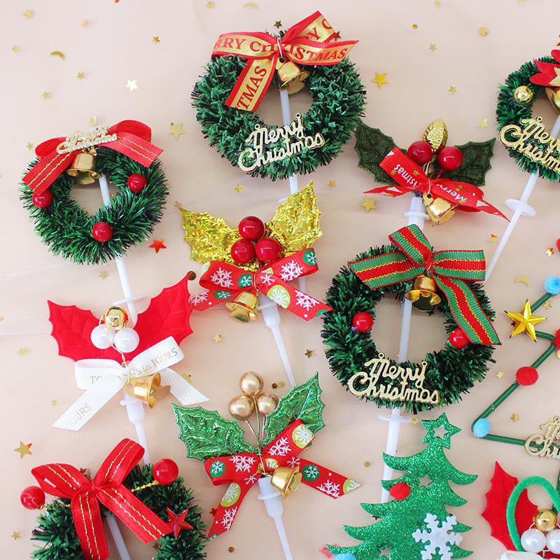 Trang Trí Noel Đồ trang trí bánh Giáng Sinh: vòng lá thông, ông già Noel, cây thông, trang trí ngọt cho bàn tiệc.