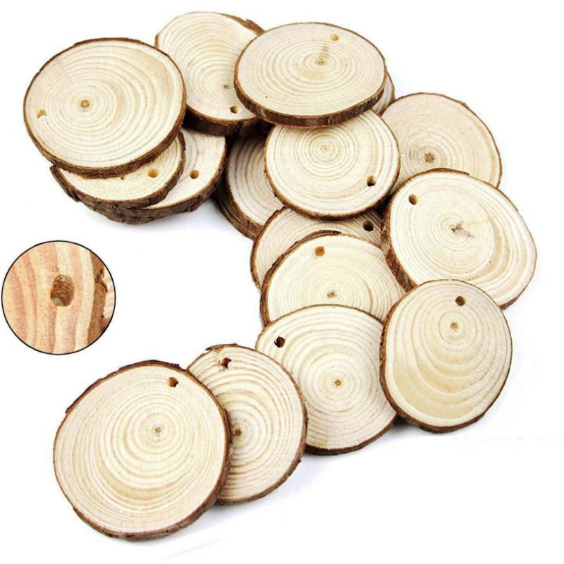 Đục lỗ Một miếng gỗ tròn mảnh gỗ tròn mảnh tự làm đánh bóng hàng năm vòng gỗ thông mảnh đạo cụ chụp nền tường trang trí (GL-4)