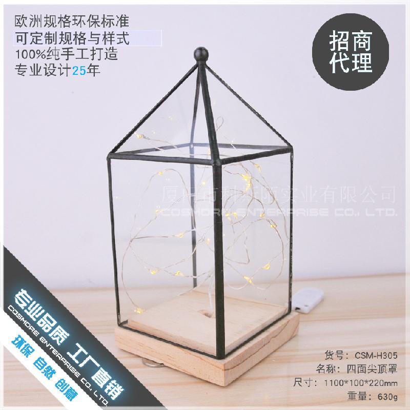 Chậu Đa Giác DG-151 Bộ đế gỗ đỉnh cao, đế nền nghệ thuật, vỏ đèn LED, đèn bàn đầu giường, hoa thực vật trong thể lọc, hoa thủy tinh, hoa phòng, không bao gồm đèn