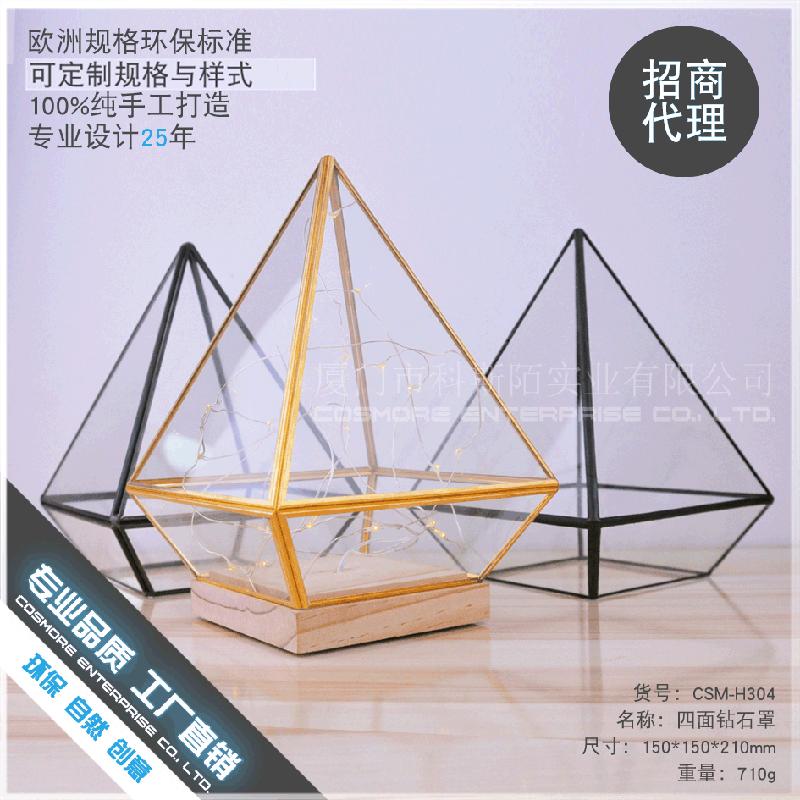 Chậu Đa Giác DG-155 Hoa hồng bền vĩ với nắp kính và đáy gỗ để trang trí