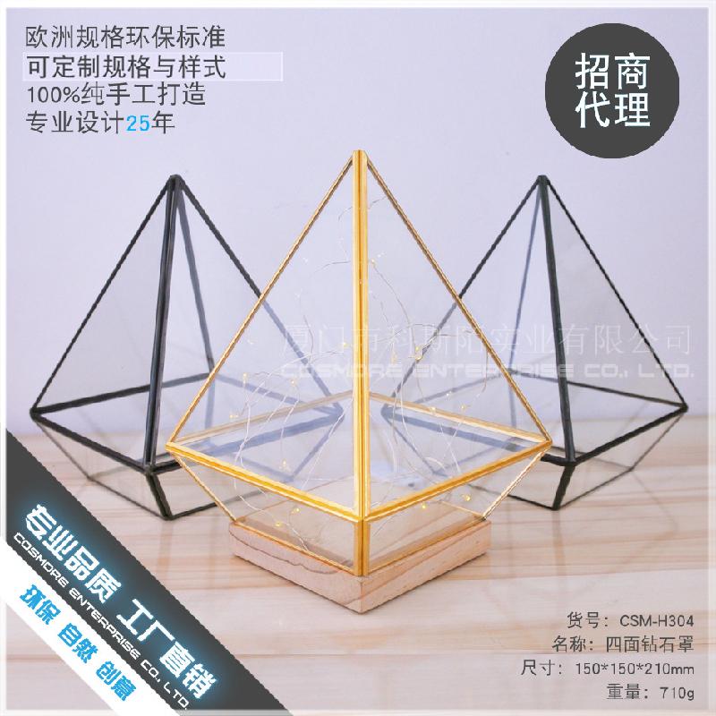 Chậu Đa Giác DG-155 Hoa hồng bền vĩ với nắp kính và đáy gỗ để trang trí