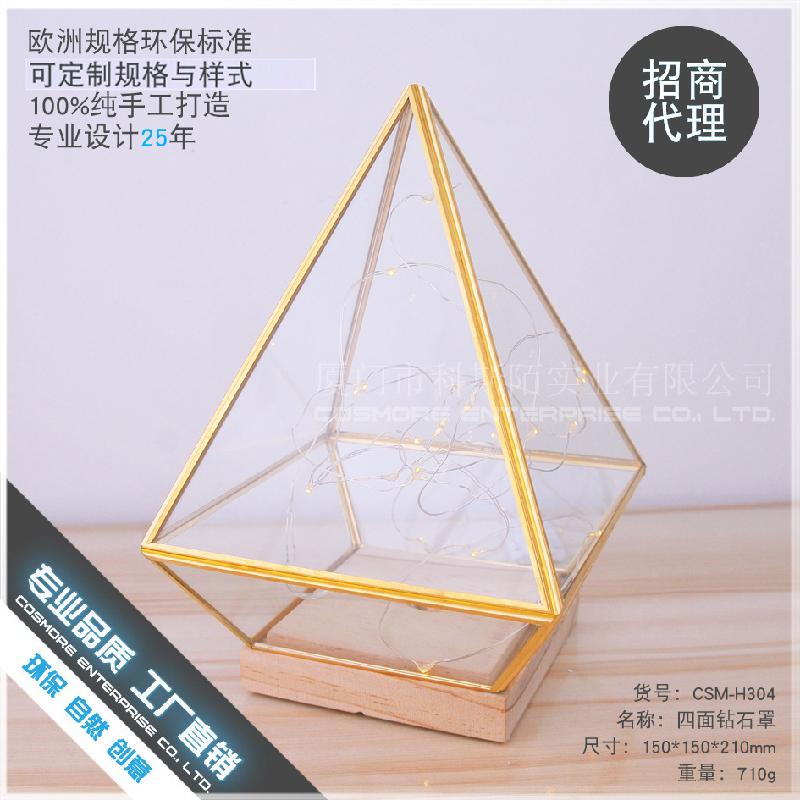 Chậu Đa Giác DG-155 Hoa hồng bền vĩ với nắp kính và đáy gỗ để trang trí