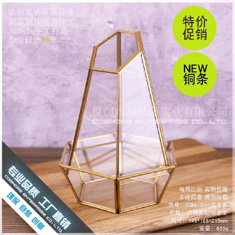 Chậu Đa Giác DG-186 Cắt ngang đồng bạc, kính vàng, hoa bền vĩnh cửu, thực vật nhỏ, chai phong cảnh, trong suốt, sáng tạo, đa thực vật, hộp hoa sỉ