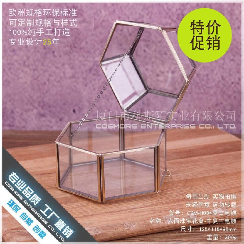 Chậu Đa Giác DG-227 Hộp trang sức điện phục hồi cổ điển, 6 mặt, hoa bền vĩnh cửu, thảm mầm, cảnh quan nhỏ, trong suốt, các bình hoa đa thực vật