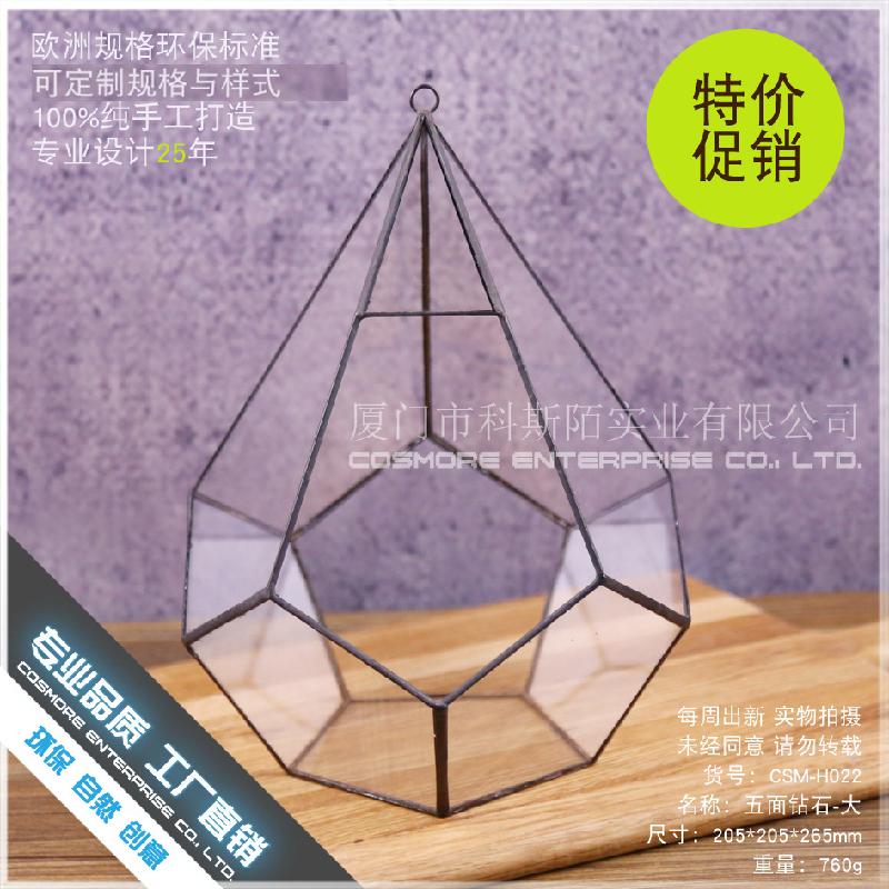 Chậu Đa Giác DG-256 Hộp hoa bền vĩnh cửu với đá 5 mặt, đa cỏ thịt, thảo mộc, cảnh quan nhỏ không định hình, kính lớn