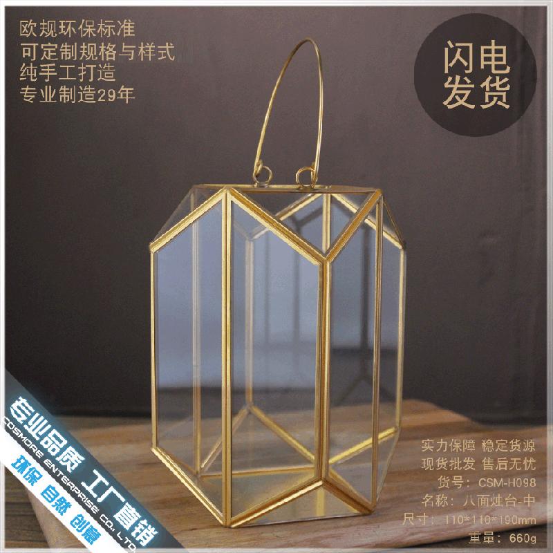 Chậu Đa Giác DG-173 Đèn lồng thủy tinh, bàn đèn nến phòng ngừa gió, đồ trang trí cưới