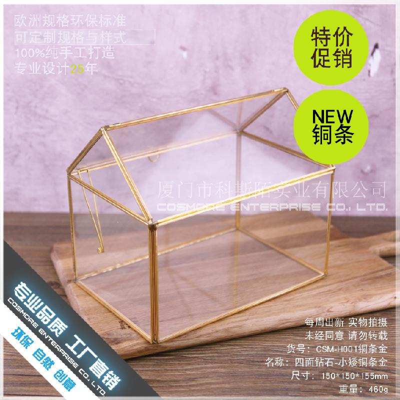 Chậu Đa Giác DG-28 Hộp quà hoa bền đời với khung đồng Bắc Âu, kính hình học và cảnh quan nhỏ trong thủy tinh