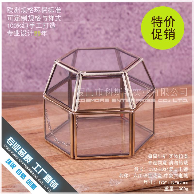 Chậu Đa Giác DG-227 Hộp trang sức điện phục hồi cổ điển, 6 mặt, hoa bền vĩnh cửu, thảm mầm, cảnh quan nhỏ, trong suốt, các bình hoa đa thực vật