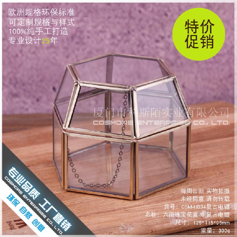 Chậu Đa Giác DG-227 Hộp trang sức điện phục hồi cổ điển, 6 mặt, hoa bền vĩnh cửu, thảm mầm, cảnh quan nhỏ, trong suốt, các bình hoa đa thực vật