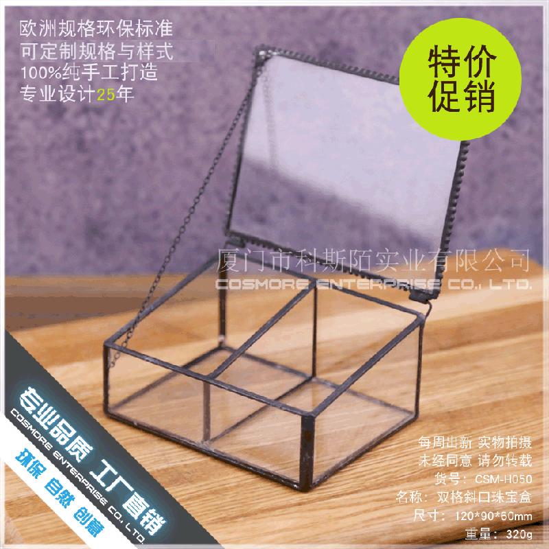 Chậu Đa Giác DG-236 Hộp trang sức bằng kính hai ô, cây thực vật đông cơ, thực vật mộc nhỏ, cảnh quan nhỏ, không đều, kính lớn, hoa bền vững, hộp nhà phân phối