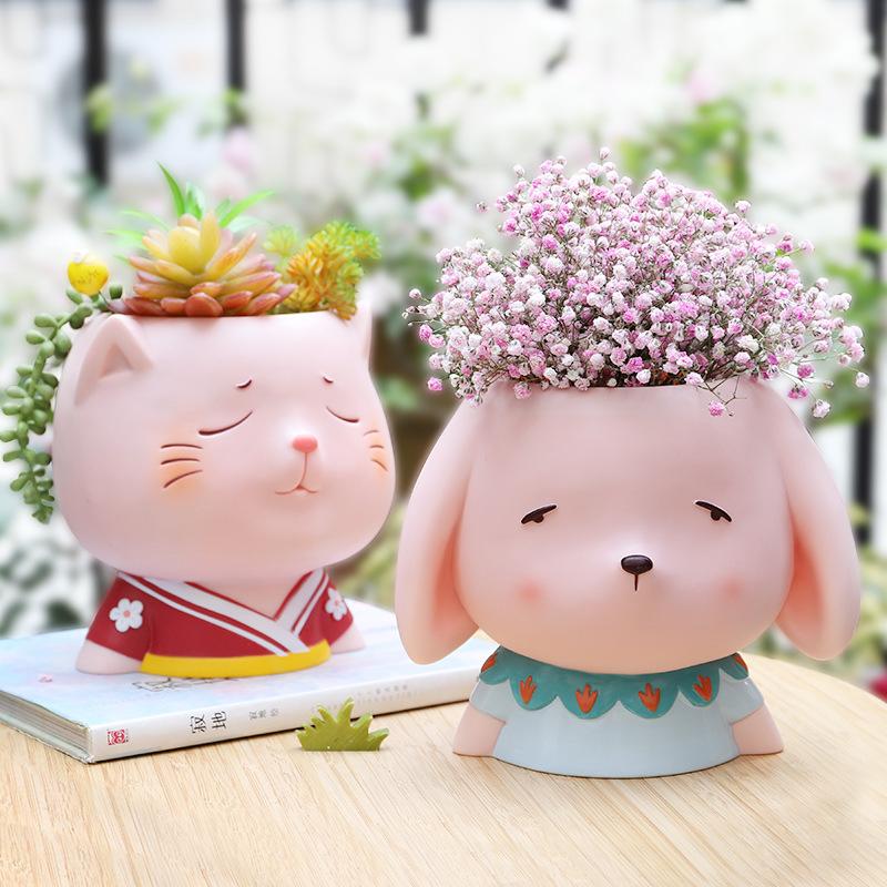 Chậu Cây Resin Chậu cây mọng nước hình nai con resin, đồ trang trí bánh kem, xe hơi và bàn làm việc (RG-160)