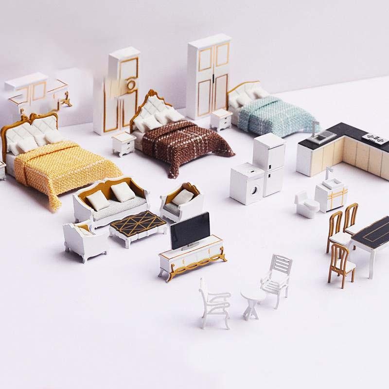 Mô hình đồ nội thất mini giường sofa bàn ghế châu Âu 1/50 (JY-162)