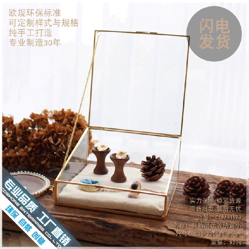 Chậu Đa Giác DG-60 Hộp đựng trang sức bằng kính có viền đồng cổ điển