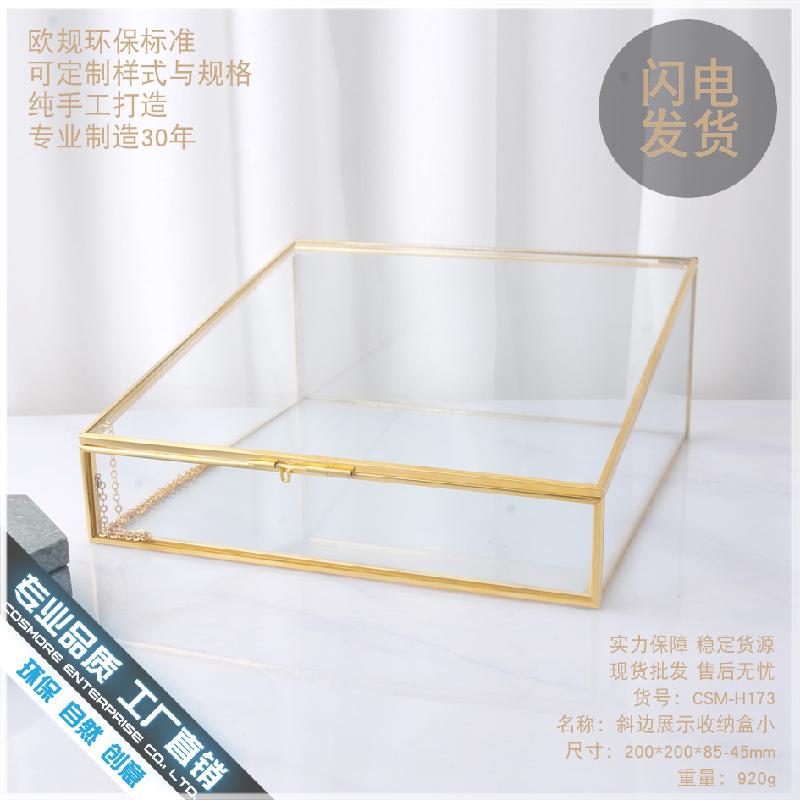 Chậu Đa Giác DG-60 Hộp đựng trang sức bằng kính có viền đồng cổ điển