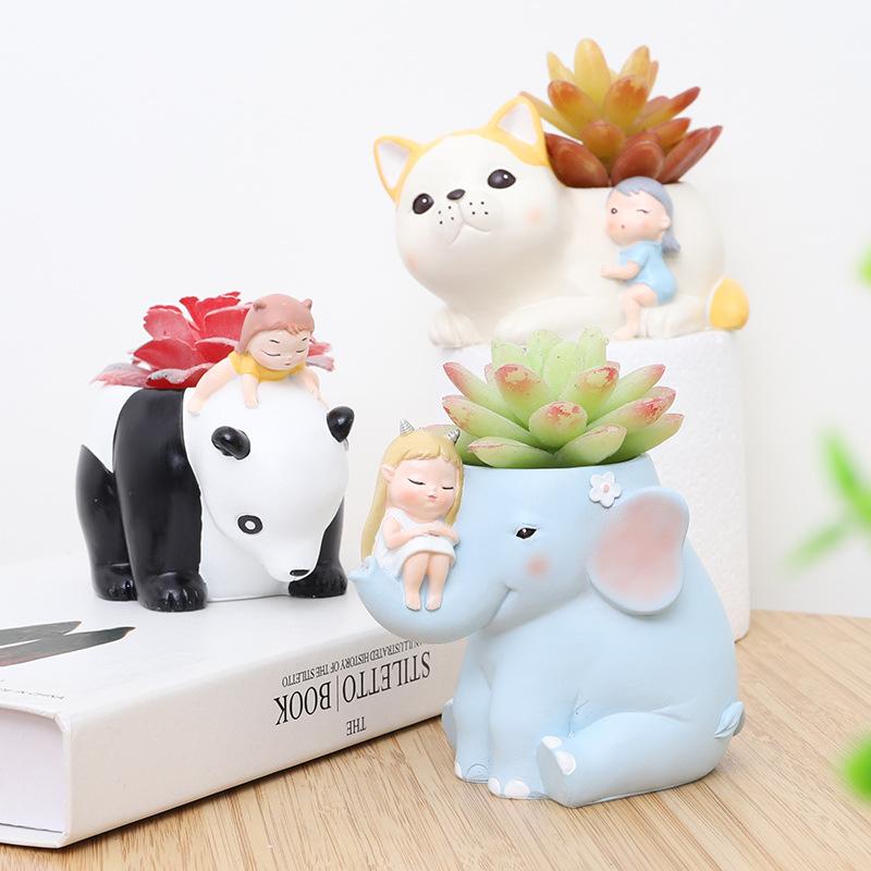 Chậu Cây Resin Chậu cây mọng nước resin thủ công DIY, chậu mini hình động vật hoạt hình, trang trí bàn và sân vườn (RG-132)