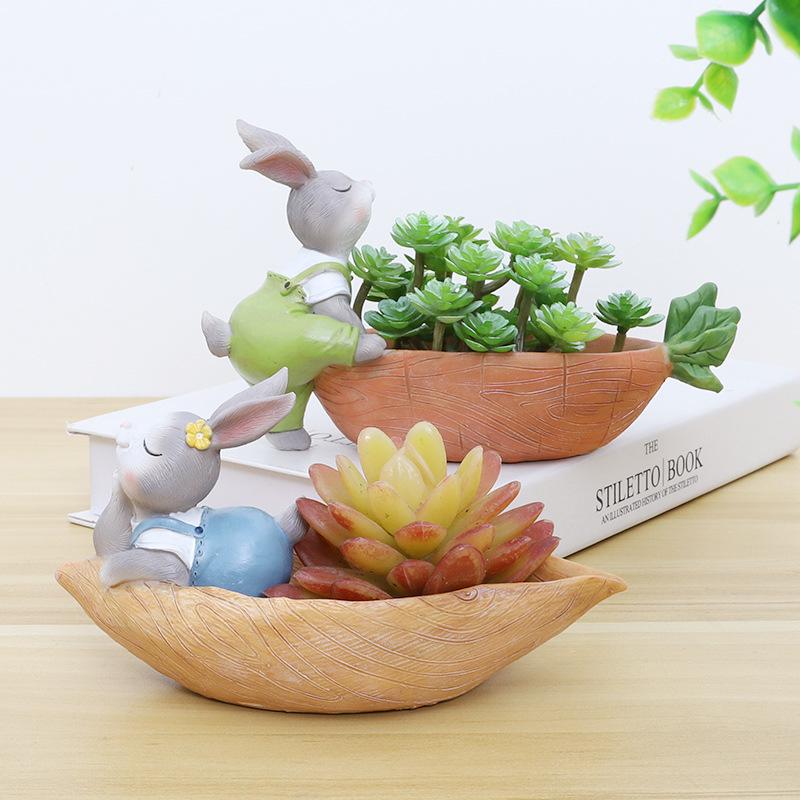 Chậu Cây Resin Chậu cây mọng nước hình thỏ resin, chậu mini để bàn, trang trí nhà, ban công và sân vườn (RG-67)