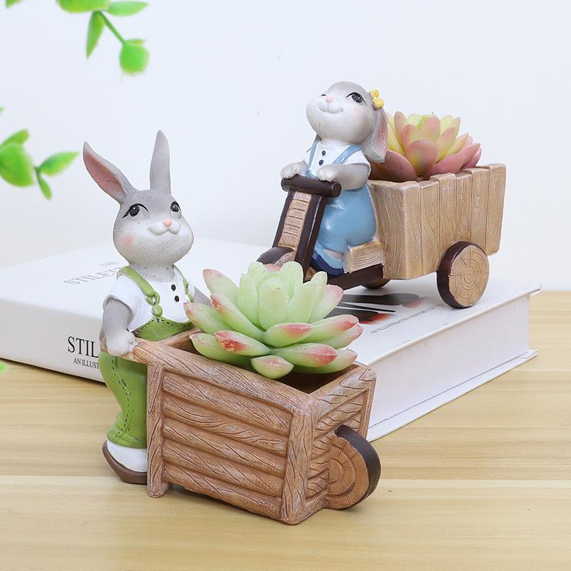 Chậu Cây Resin Chậu cây mọng nước hình thỏ resin, chậu mini để bàn, trang trí nhà, ban công và sân vườn (RG-67)