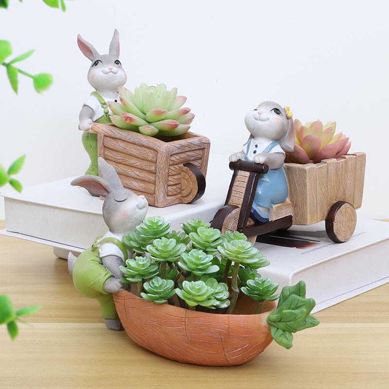 Chậu Cây Resin Chậu cây mọng nước hình thỏ resin, chậu mini để bàn, trang trí nhà, ban công và sân vườn (RG-67)