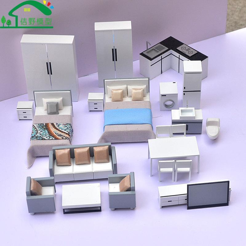 Mô hình mini hiện đại đồ nội thất giường sofa tủ bàn ăn 1/25 (JY-179)