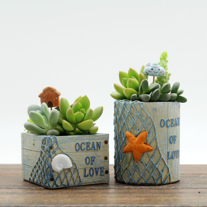 Chậu Cây Resin Chậu cây mọng nước hình túi lưới biển resin, chậu mini trang trí văn phòng và tiểu cảnh (RG-125)