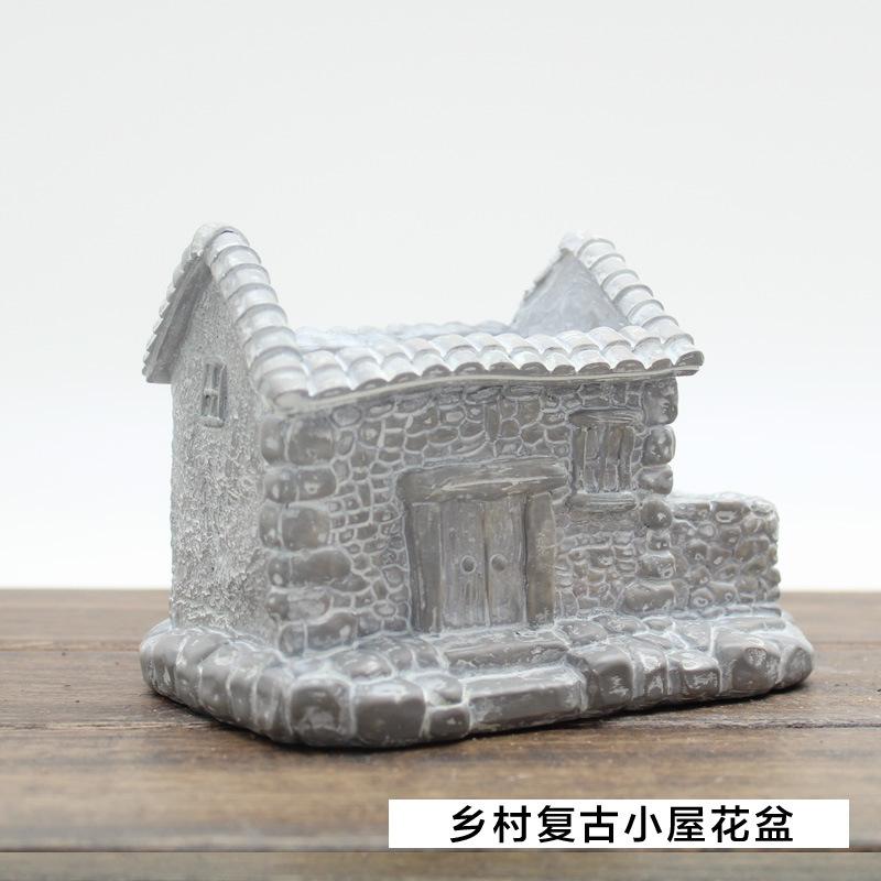 Chậu Cây Resin Chậu cây mọng nước hình ngôi nhà vintage resin, chậu mini DIY, trang trí tiểu cảnh (RG-128)