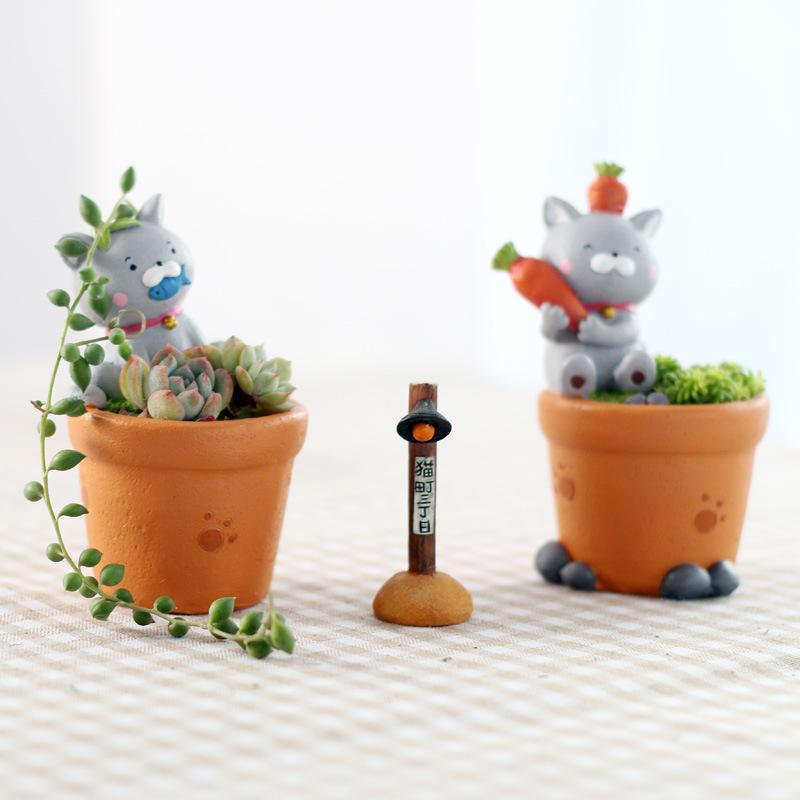 Chậu Cây Resin Chậu cây mọng nước hình mèo resin phong cách Zakka, chậu mini để bàn văn phòng (RG-122)