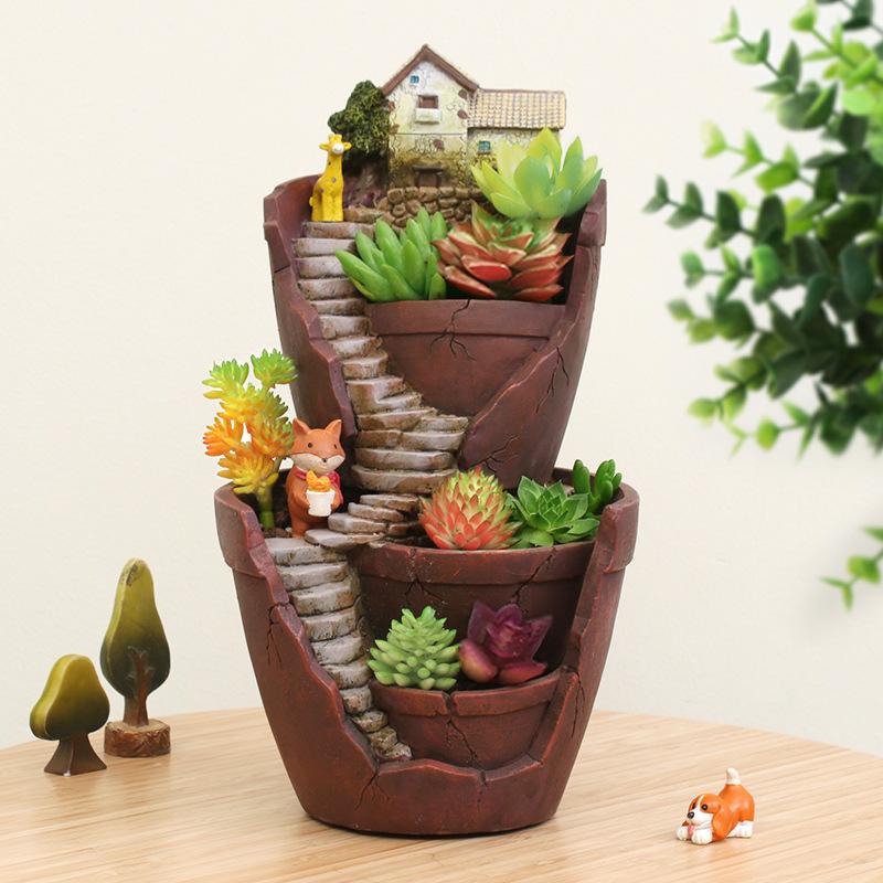 Chậu Cây Resin Chậu cây treo phong cách châu Âu, tiểu cảnh Sky City, chậu cây vintage để bàn (RG-131)